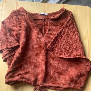 Autumn Spice/ terracotta textured short sleeve top